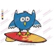 Owl Bird Surfing Embroidery Design